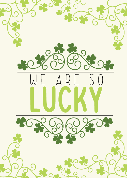Colorful stylized flowers with we are so lucky appreciation text